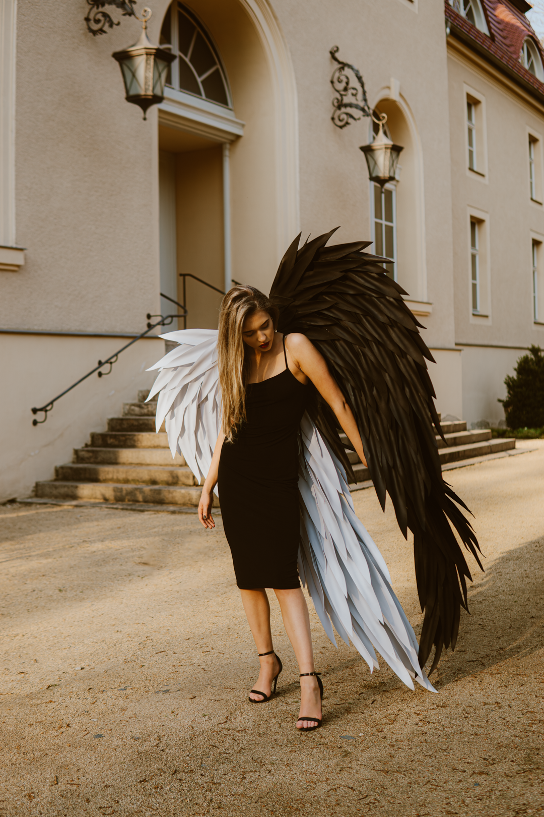 Czarno-białe skrzydła ubranie do sesji zdjęciowej "marki Bogacci"
